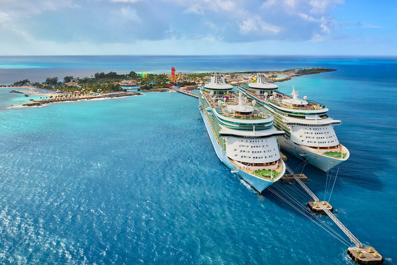 Freedom of the Seas Ship Docked at Perfect Day at Coco Cay